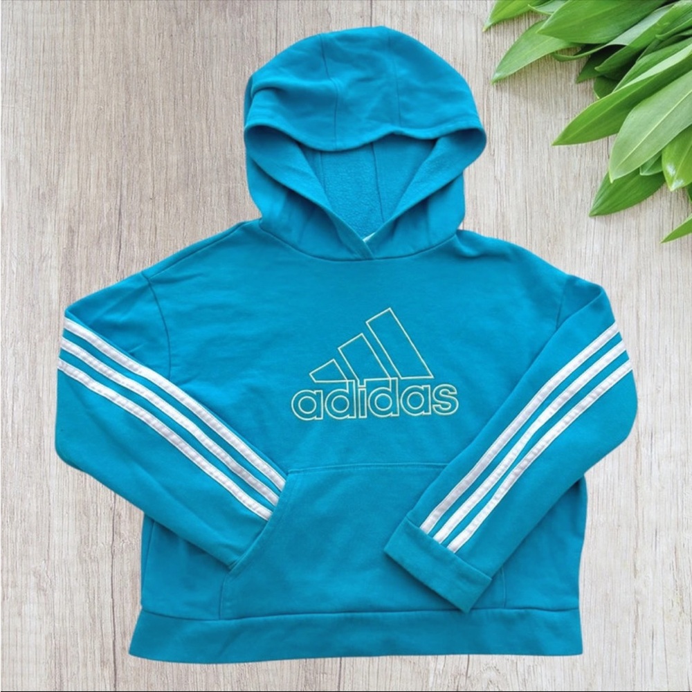 Adidas Girl’s Pullover Hoodie in Light Blue, Size: Medium (10/12)